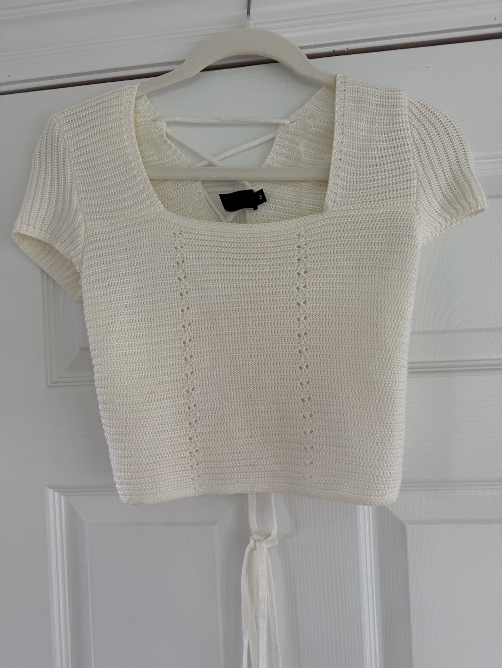 Women’s Cream Knit Crop Top with Tie Back